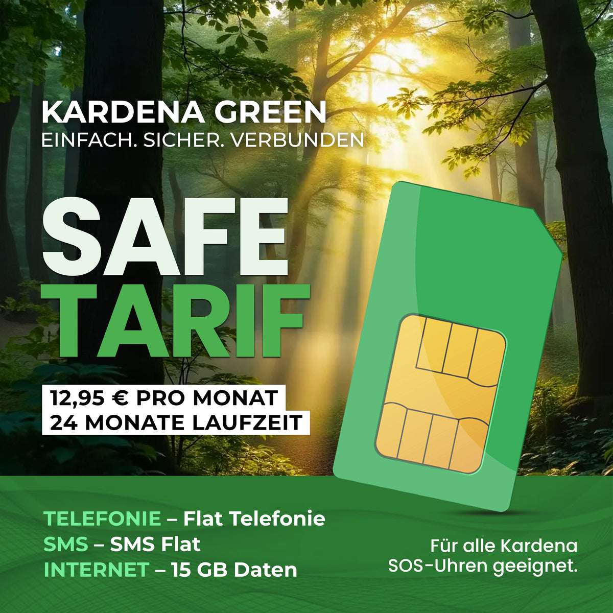 Kardena Green Safe – SIM mit 15 GB & Allnet-Flat für SOS-Uhren