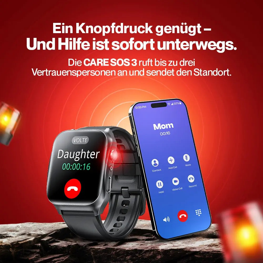 Kardena CARE SOS 3 – SOS-Uhr mit 4G-Notruf, Sturzerkennung & Pflegefunktion (EU) Kardena
