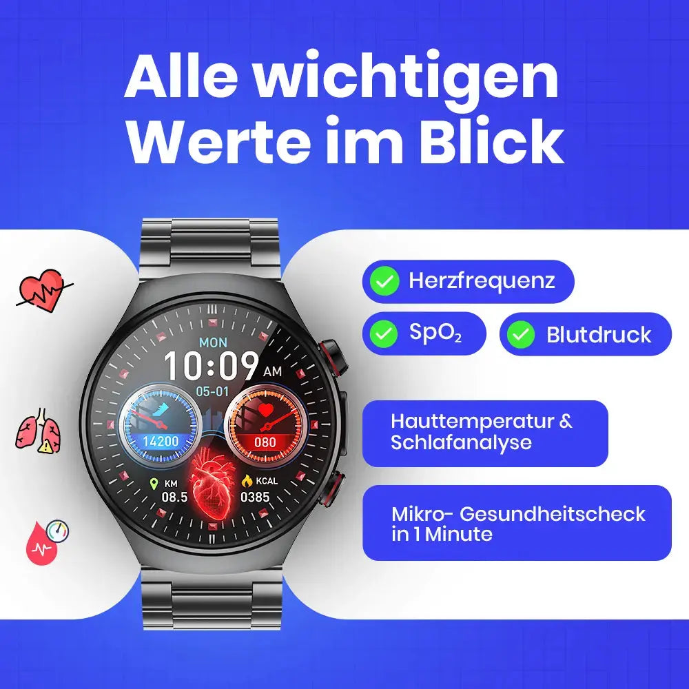 Kardena CARE Pro 5 – Gesundheitsuhr mit EKG, KI-Analyse, Pflegefunktion & Telefonie (2026) Kardena