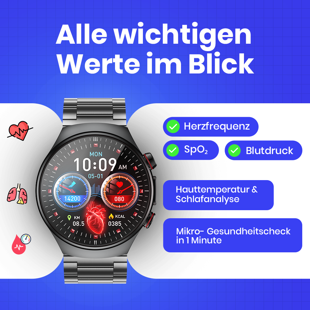 Kardena CARE Pro 5 – Gesundheitsuhr mit EKG, KI-Analyse & Pflegefunktion