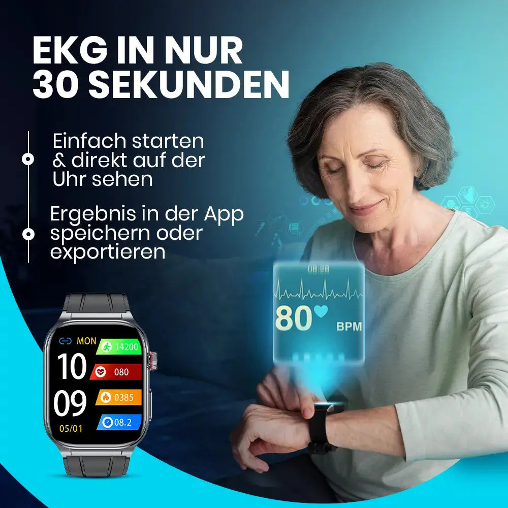 Kardena CARE Pro 5 – Gesundheitsuhr mit EKG, KI-Analyse, Pflegefunktion & Telefonie (2026) Kardena